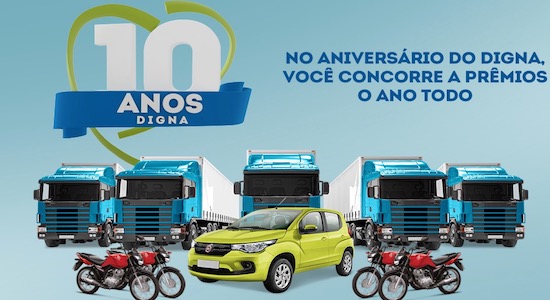 Promoção Digna 10 Anos Sorteio 5 Caminhões de Prêmios