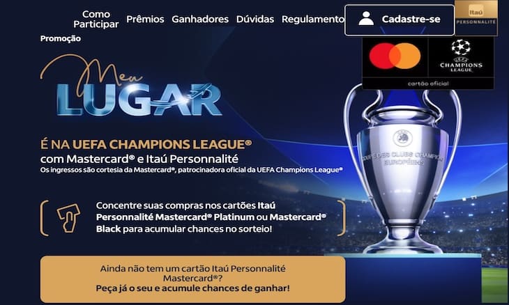 Promoção Meu Lugar é na UEFA CHAMPIONS LEAGUE