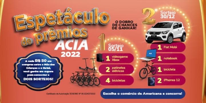 Promoção ACIA Americanas Espetáculo de Prêmios 2022